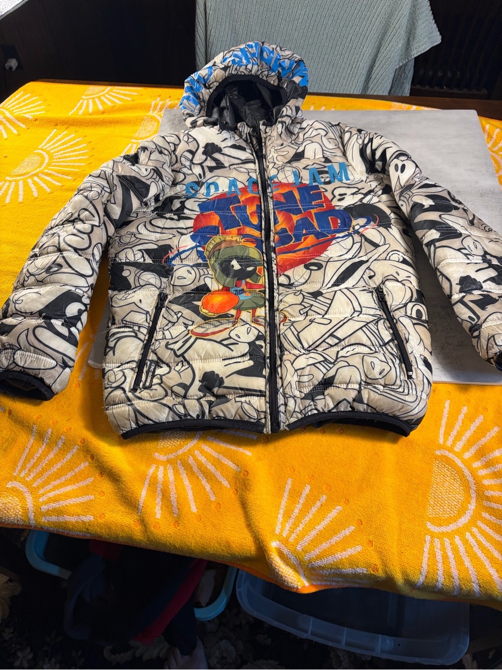 Members Only Space Jam A New Legacy Puffer Jacket Hooded Cartoon Print Coat